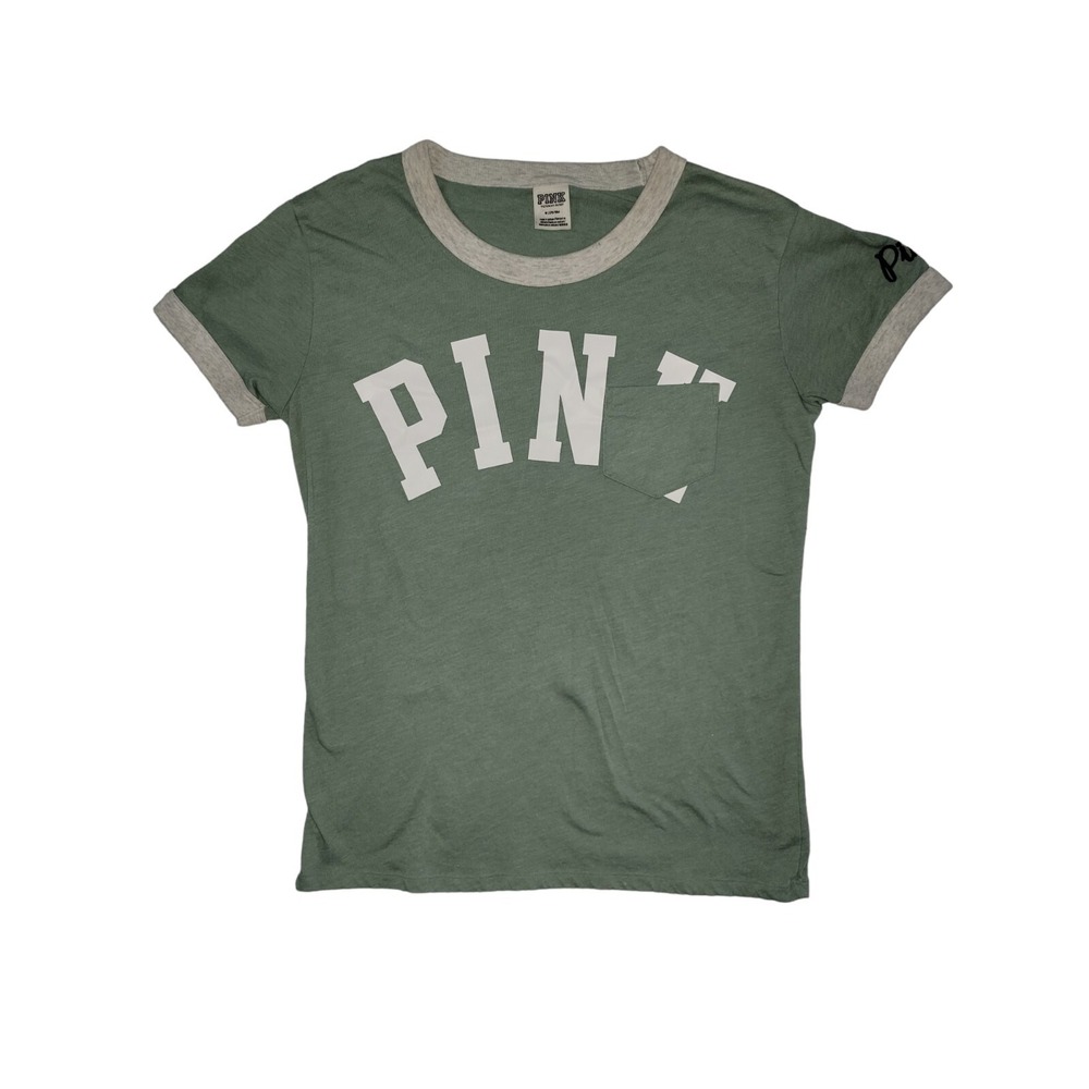 Victoria's Secret Pink Pocket T Shirt Green Size M
